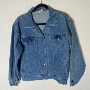 Vintage 90s Newface Blue Denim Jean Jacket L Trucker Dadcore Utility Work Grunge